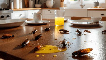 Cockroach activity at night in a kitchen