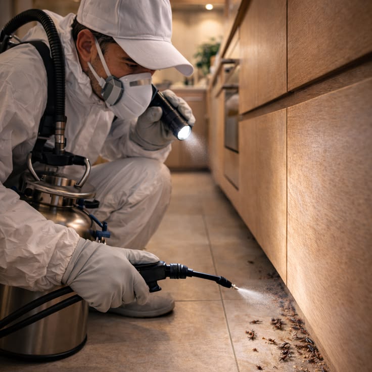 Technician identifying cockroach hotspots in a kitchen