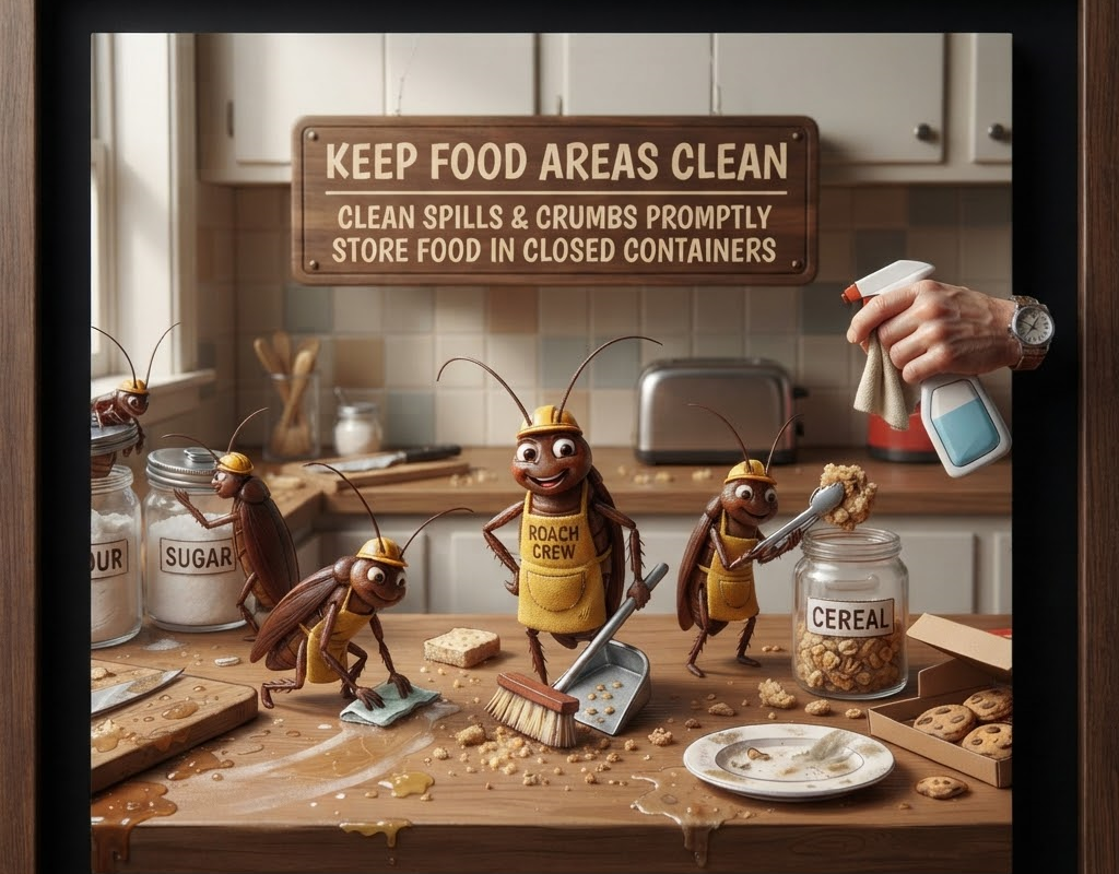 Clean kitchen food preparation and storage area
