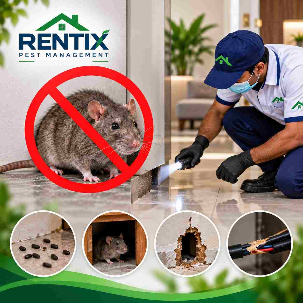 Professional rodent control inspection inside a Hyderabad property